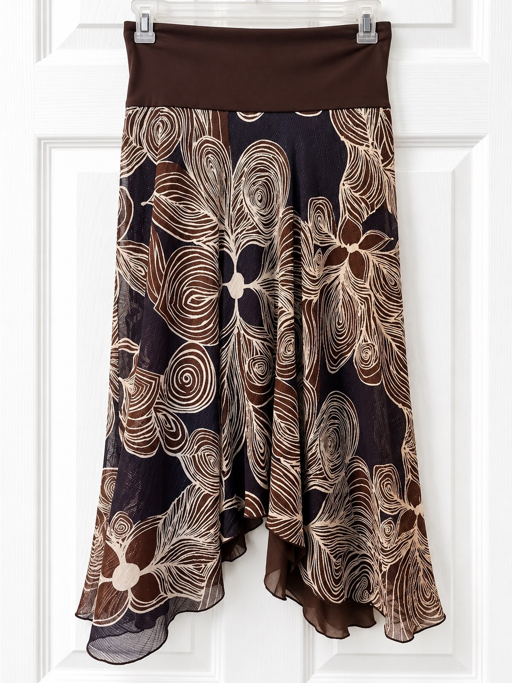 Trina Turk Brown and Cream Asymmetrical Floral Skirt
